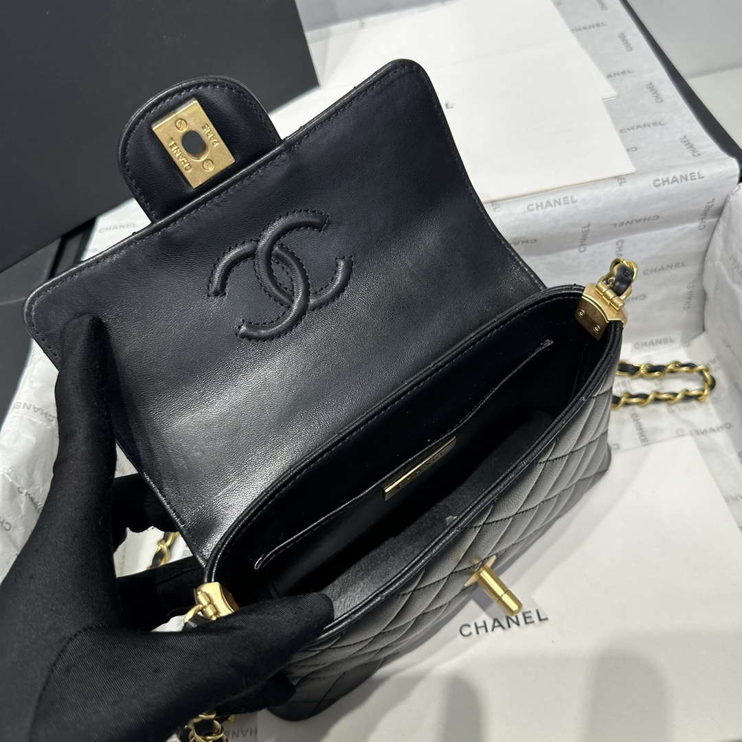 Chanel 25P AS5355 Small Flap Bag With Top Handle Black Lambskin - Default Title - View 7