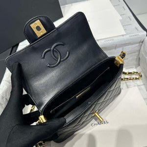 Chanel 25P AS5355 Small Flap Bag With Top Handle Black Lambskin - Default Title - View 7