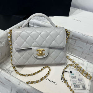Chanel 25P AS5355 Small Flap Bag With Top Handle Gray Lambskin - Default Title - View 1