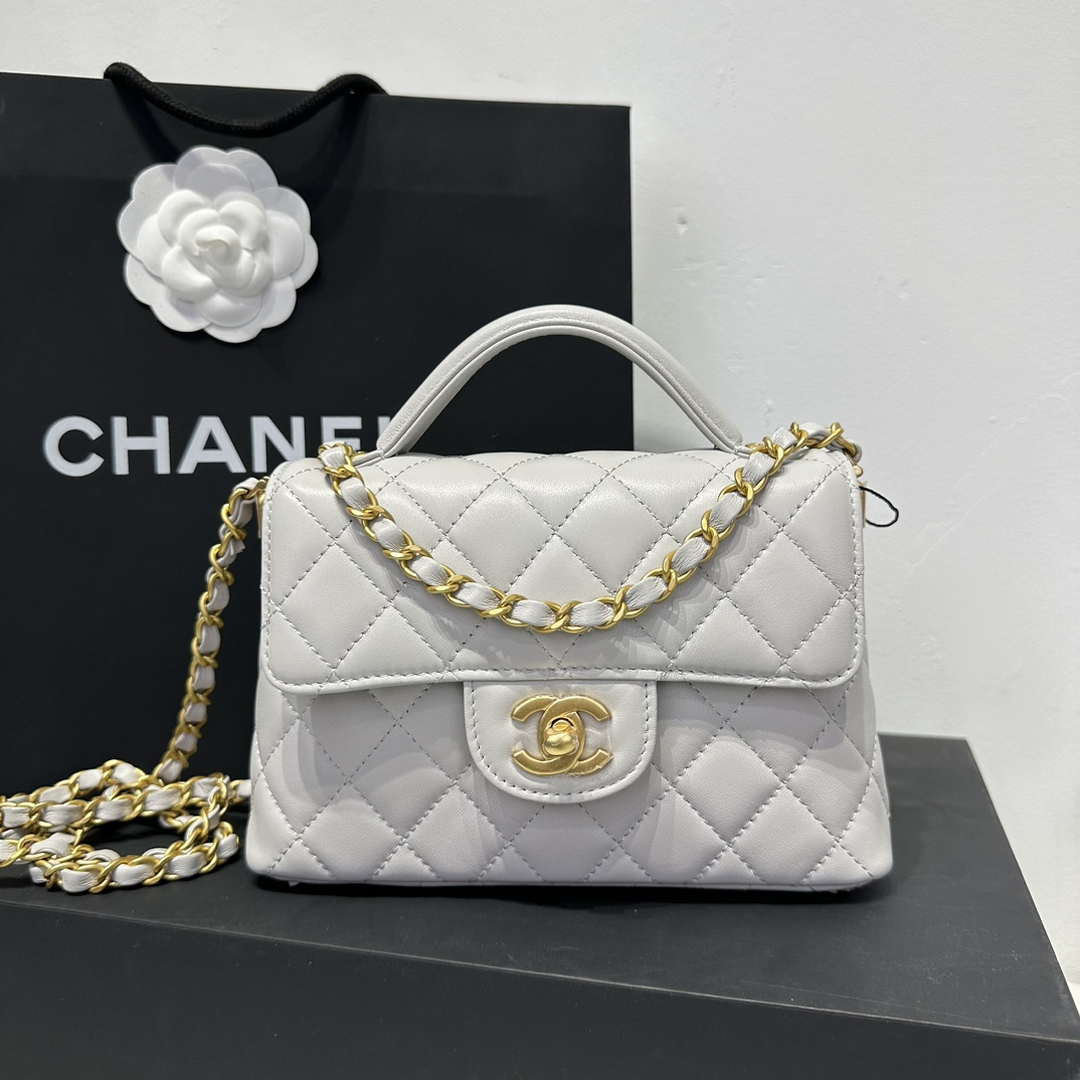 Chanel 25P AS5355 Small Flap Bag With Top Handle Gray Lambskin - Default Title - View 2