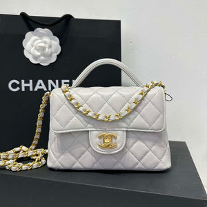 Chanel 25P AS5355 Small Flap Bag With Top Handle Gray Lambskin - Default Title - View 2