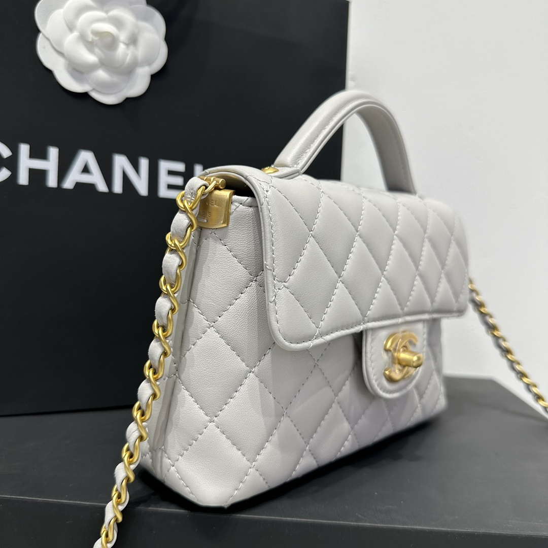 Chanel 25P AS5355 Small Flap Bag With Top Handle Gray Lambskin