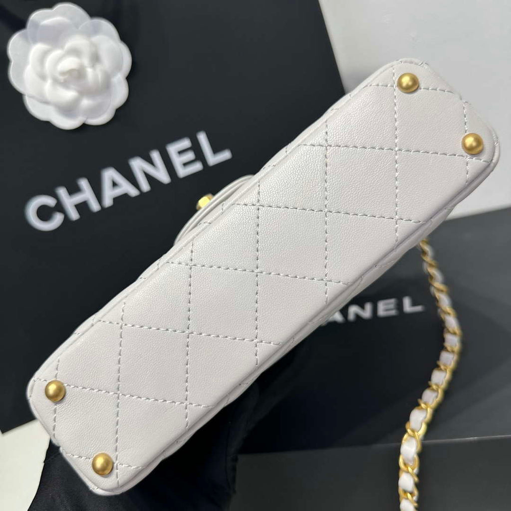 Chanel 25P AS5355 Small Flap Bag With Top Handle Gray Lambskin