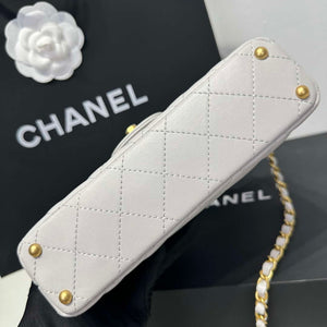 Chanel 25P AS5355 Small Flap Bag With Top Handle Gray Lambskin - Default Title - View 5