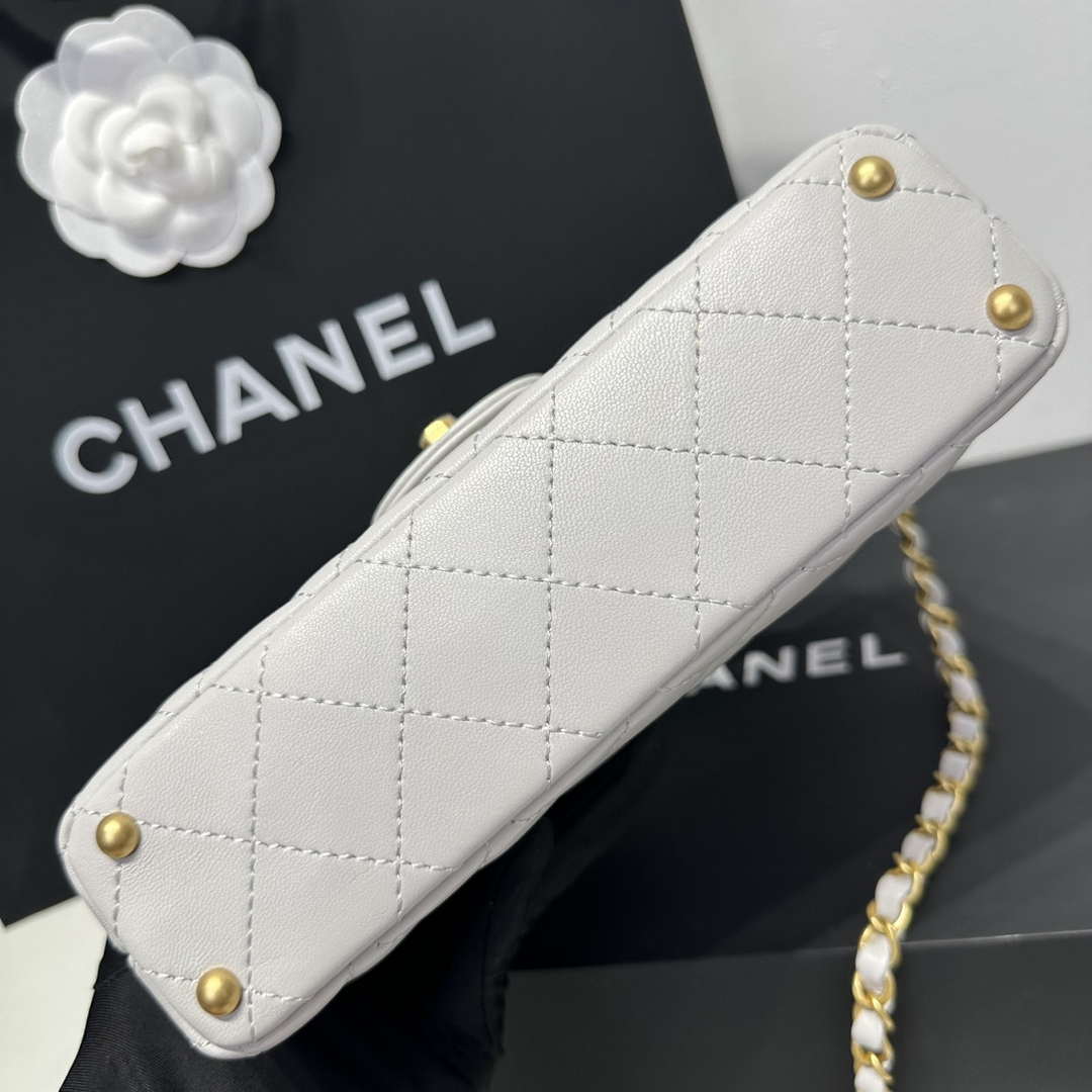 Chanel 25P AS5355 Small Flap Bag With Top Handle Gray Lambskin