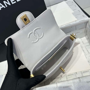 Chanel 25P AS5355 Small Flap Bag With Top Handle Gray Lambskin - Default Title - View 6