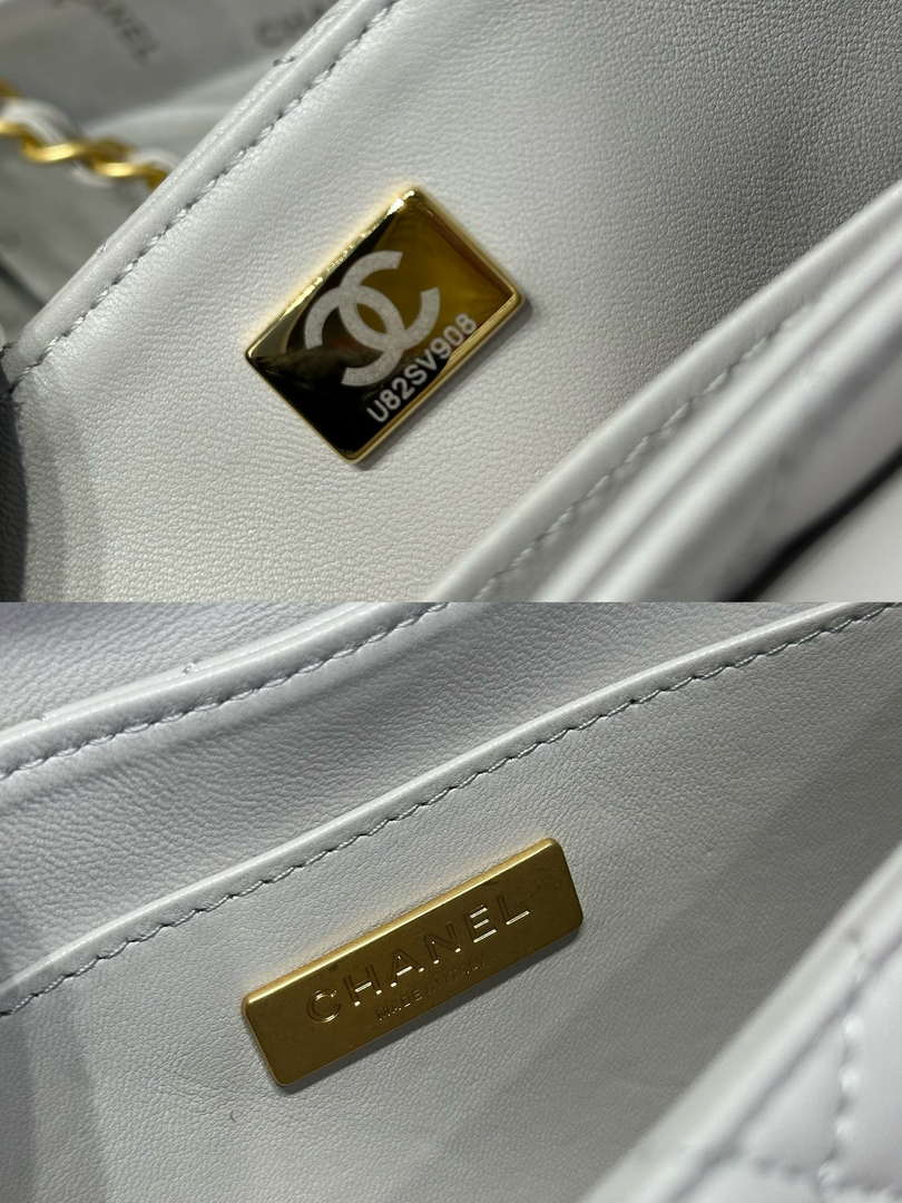 Chanel 25P AS5355 Small Flap Bag With Top Handle Gray Lambskin