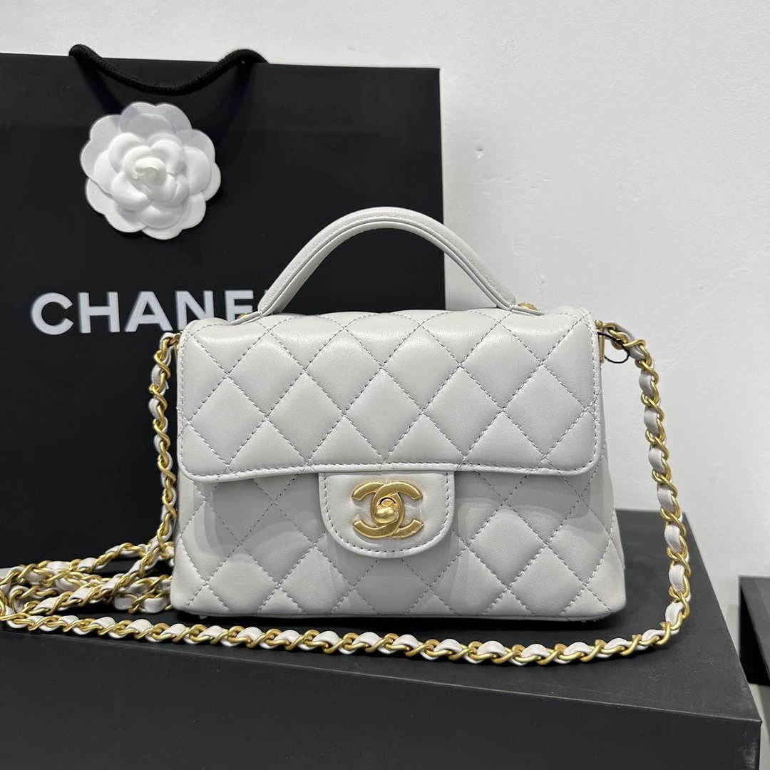 Chanel 25P AS5355 Small Flap Bag With Top Handle Gray Lambskin - Default Title - View 9