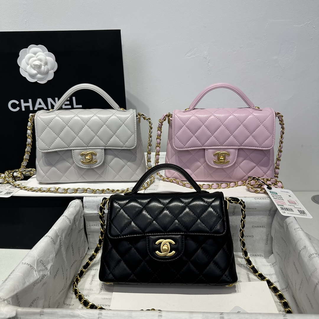 Chanel 25P AS5355 Small Flap Bag With Top Handle Gray Lambskin - Default Title - View 10