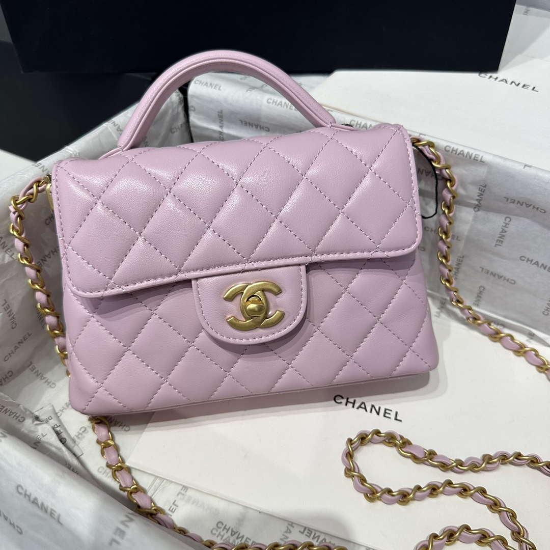 Chanel 25P AS5355 Small Flap Bag With Top Handle Pink Lambskin - Default Title - View 1