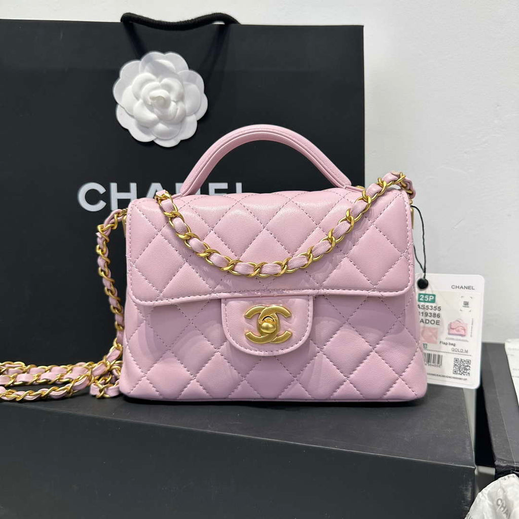 Chanel 25P AS5355 Small Flap Bag With Top Handle Pink Lambskin