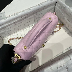 Chanel 25P AS5355 Small Flap Bag With Top Handle Pink Lambskin - Default Title - View 3
