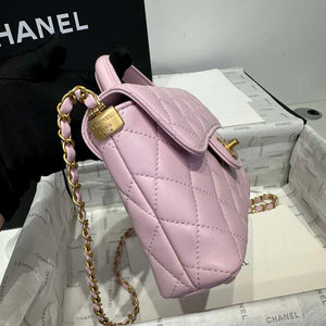 Chanel 25P AS5355 Small Flap Bag With Top Handle Pink Lambskin - Default Title - View 4