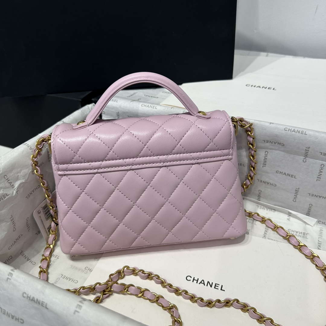 Chanel 25P AS5355 Small Flap Bag With Top Handle Pink Lambskin - Default Title - View 5