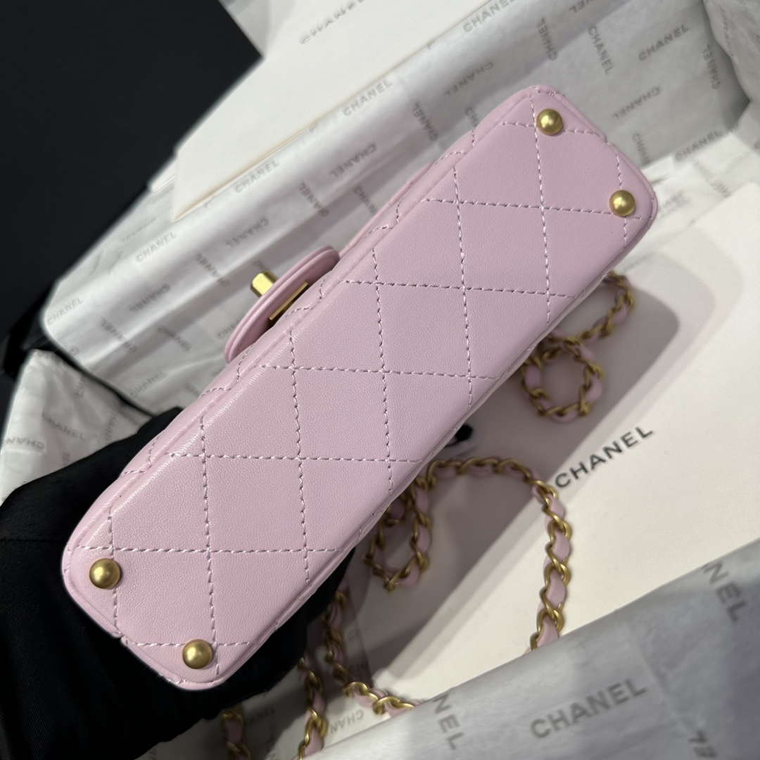 Chanel 25P AS5355 Small Flap Bag With Top Handle Pink Lambskin - Default Title - View 6