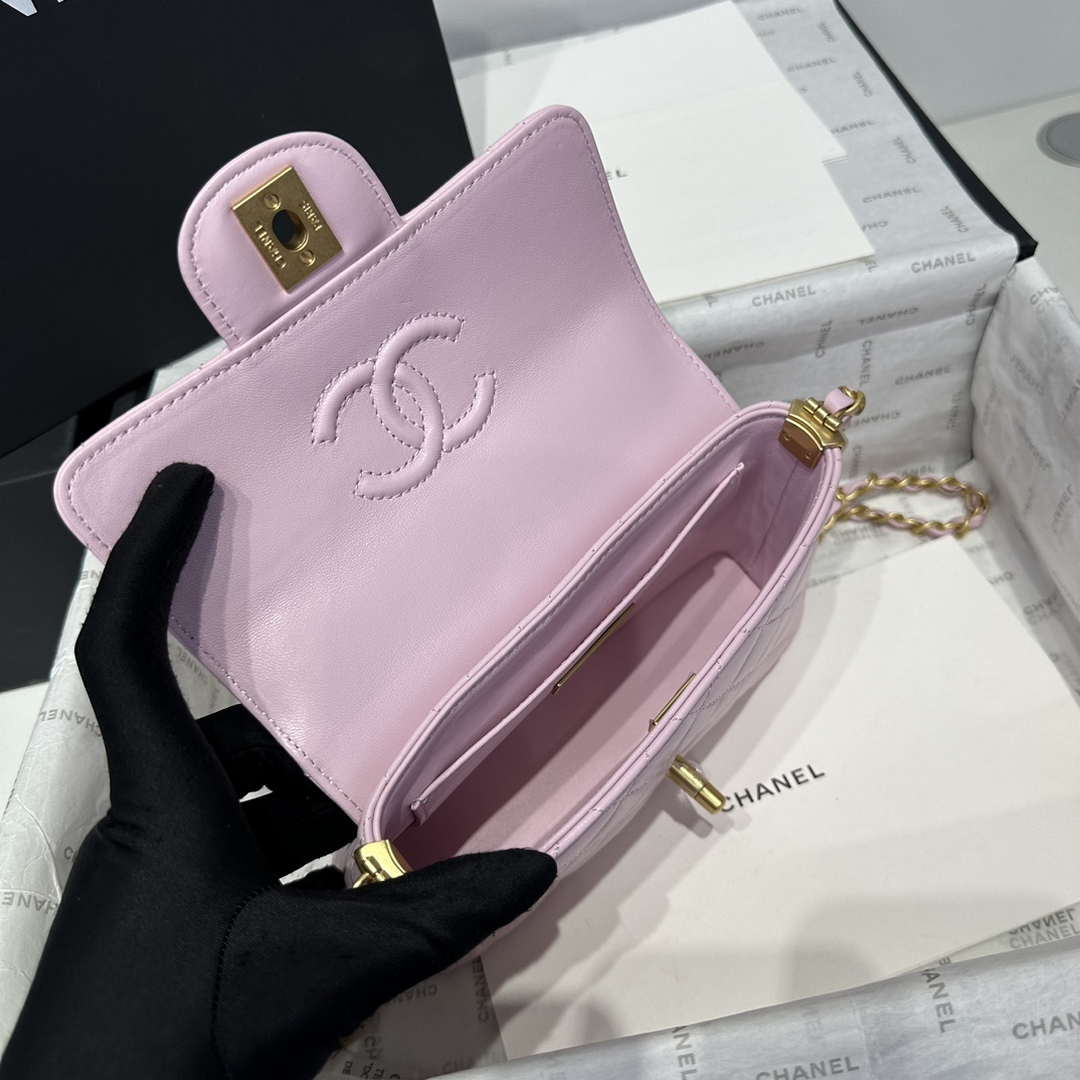 Chanel 25P AS5355 Small Flap Bag With Top Handle Pink Lambskin - Default Title - View 8