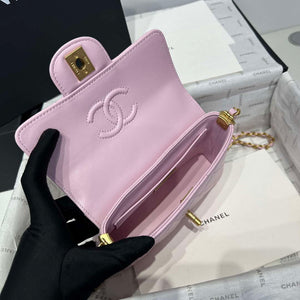 Chanel 25P AS5355 Small Flap Bag With Top Handle Pink Lambskin - Default Title - View 8
