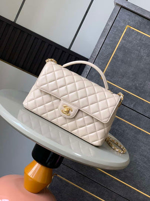 Chanel 25P AS5356 Meduim Flap Bag With Top Handle Apricot Lambskin - Default Title - View 1
