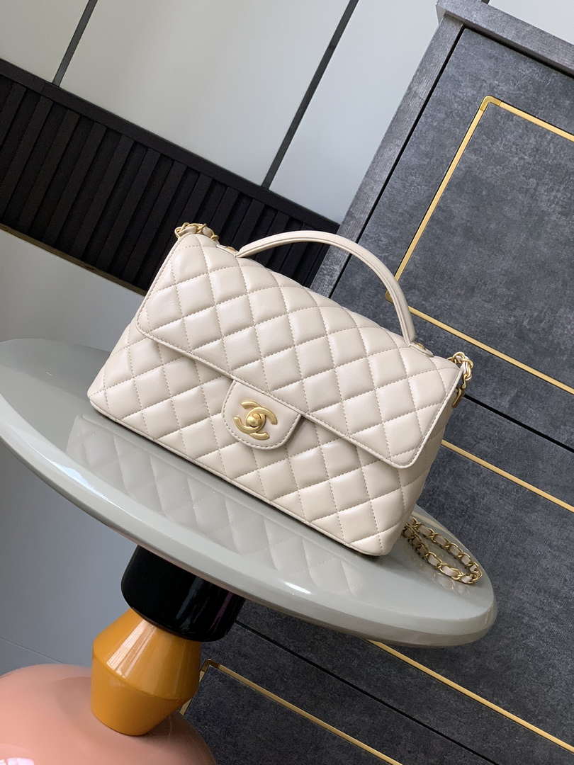 Chanel 25P AS5356 Meduim Flap Bag With Top Handle Apricot Lambskin - Default Title - View 1