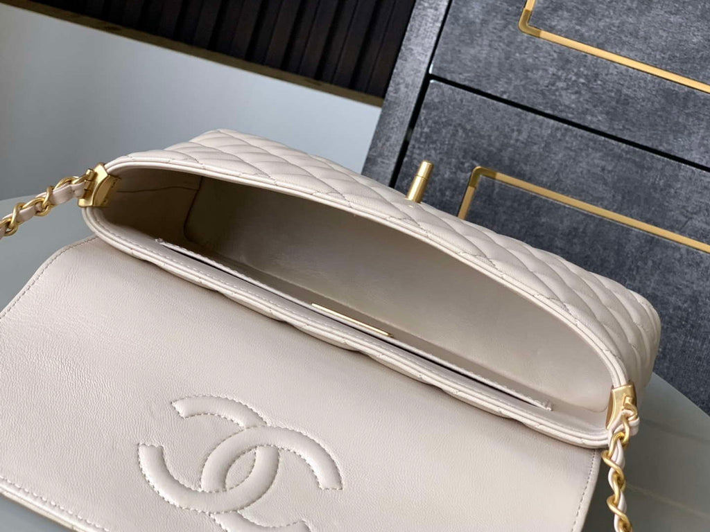 Chanel 25P AS5356 Meduim Flap Bag With Top Handle Apricot Lambskin