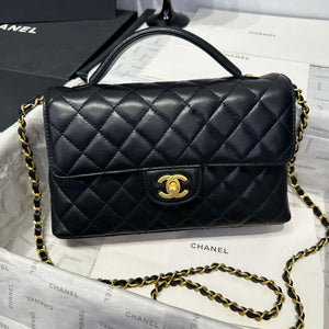 Chanel 25P AS5356 Meduim Flap Bag With Top Handle Black Lambskin - Default Title - View 1