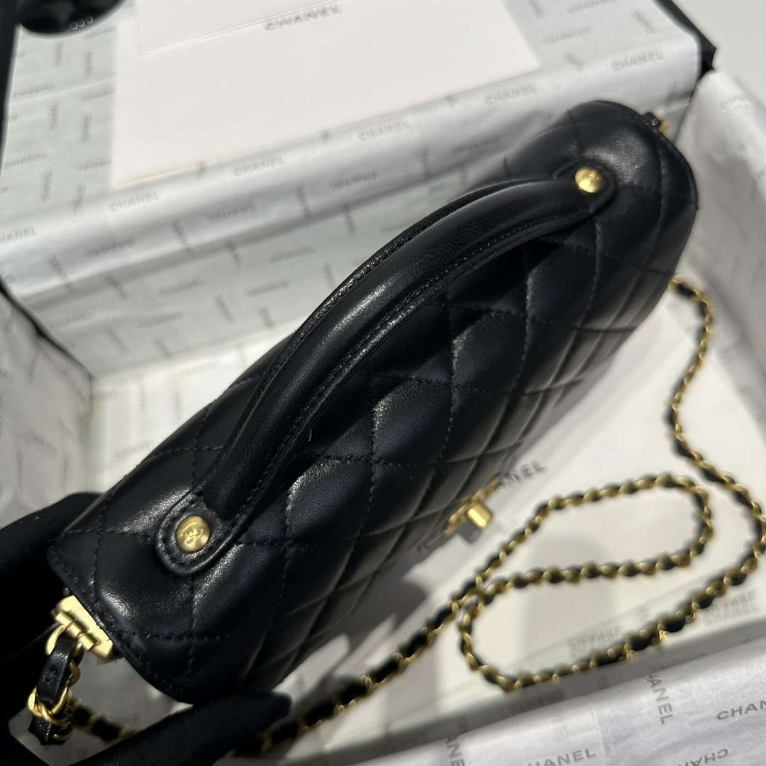 Chanel 25P AS5356 Meduim Flap Bag With Top Handle Black Lambskin - Default Title - View 3