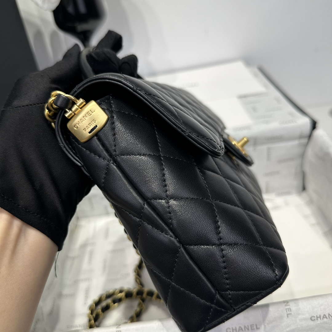 Chanel 25P AS5356 Meduim Flap Bag With Top Handle Black Lambskin - Default Title - View 4