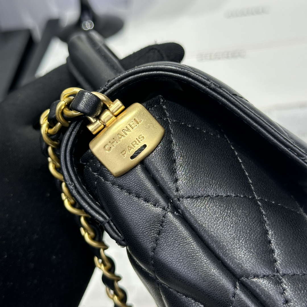 Chanel 25P AS5356 Meduim Flap Bag With Top Handle Black Lambskin - Default Title - View 5