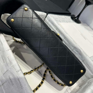 Chanel 25P AS5356 Meduim Flap Bag With Top Handle Black Lambskin - Default Title - View 7
