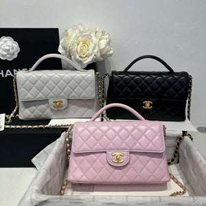Chanel 25P AS5356 Meduim Flap Bag With Top Handle Gray Lambskin - Default Title - View 2