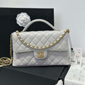 Chanel 25P AS5356 Meduim Flap Bag With Top Handle Gray Lambskin - Default Title - View 1