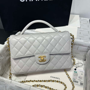 Chanel 25P AS5356 Meduim Flap Bag With Top Handle Gray Lambskin - Default Title - View 3