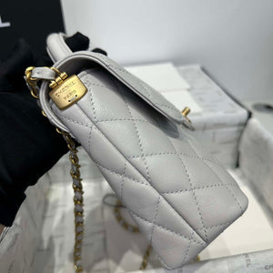 Chanel 25P AS5356 Meduim Flap Bag With Top Handle Gray Lambskin - Default Title - View 5