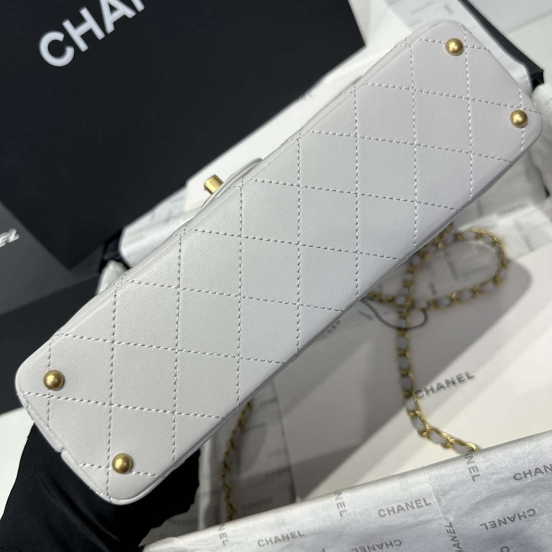 Chanel 25P AS5356 Meduim Flap Bag With Top Handle Gray Lambskin - Default Title - View 7