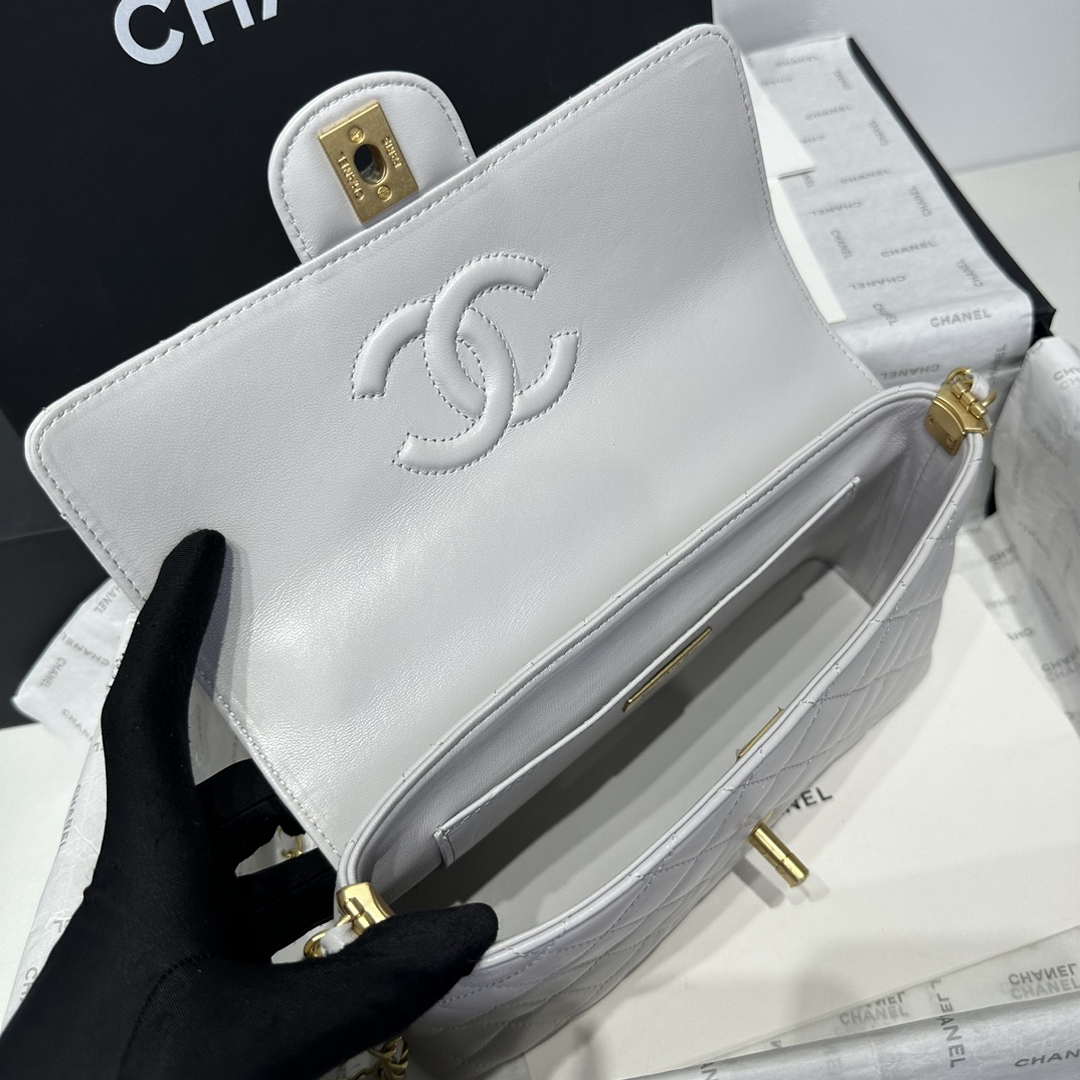 Chanel 25P AS5356 Meduim Flap Bag With Top Handle Gray Lambskin - Default Title - View 8