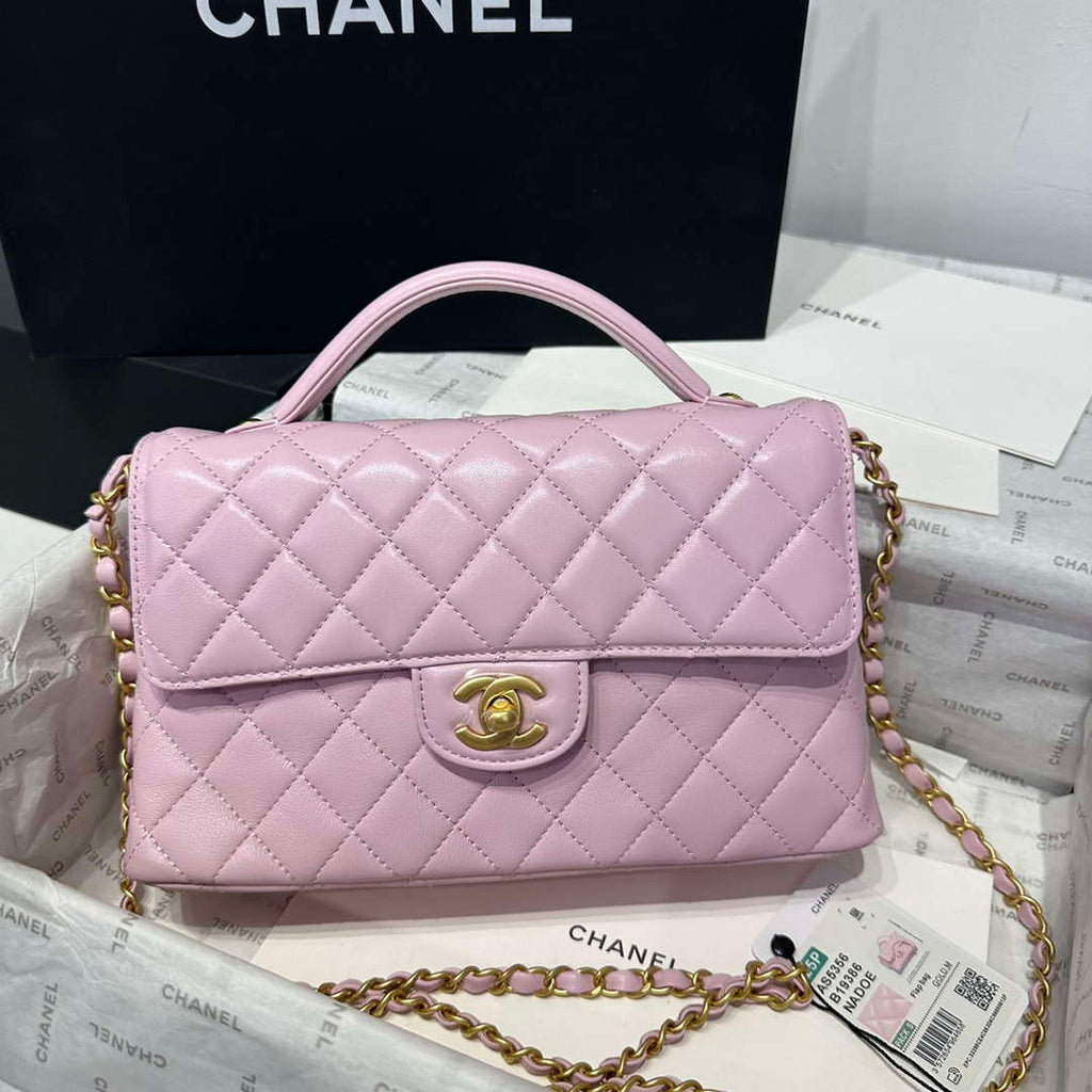 Chanel 25P AS5356 Meduim Flap Bag With Top Handle Pink Lambskin