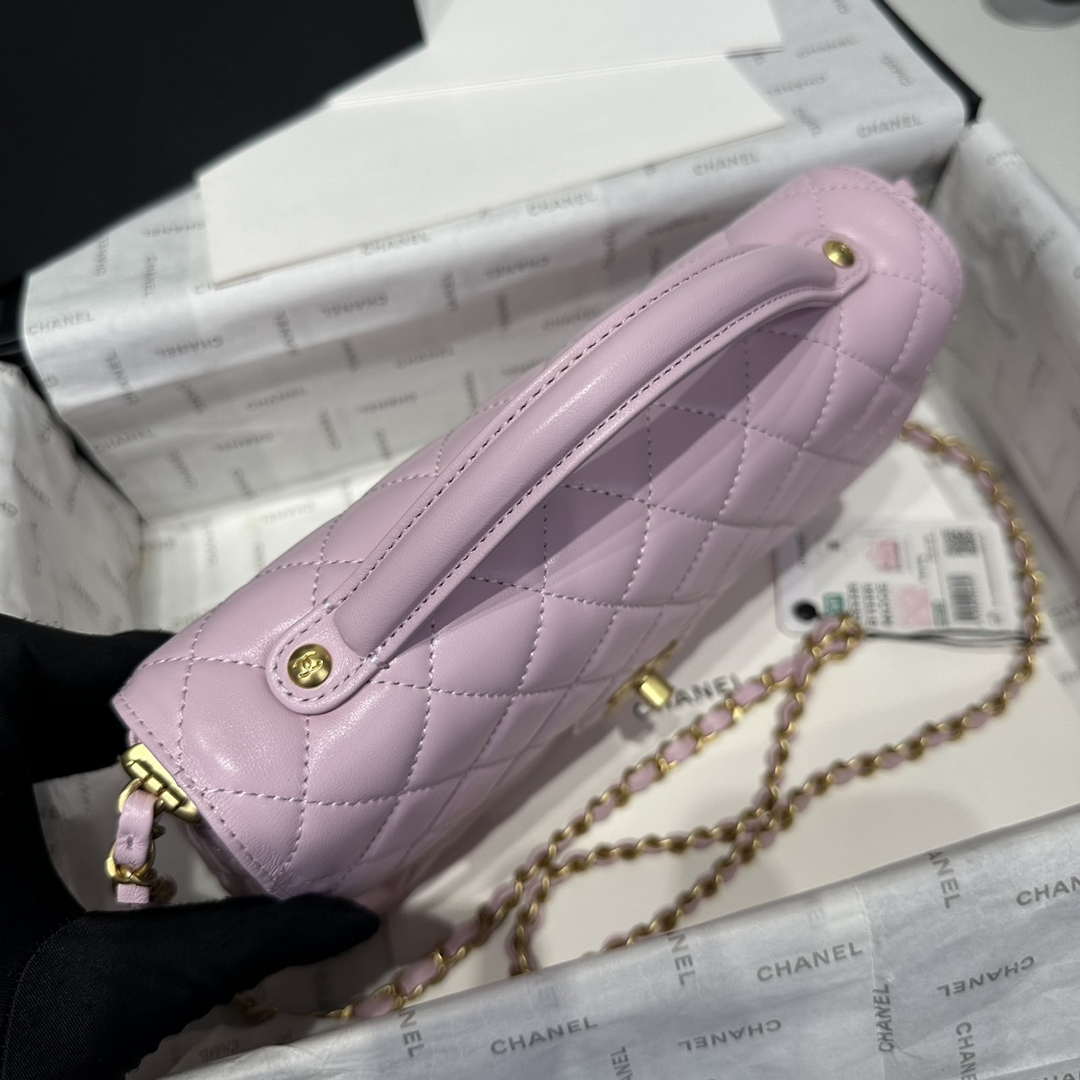 Chanel 25P AS5356 Meduim Flap Bag With Top Handle Pink Lambskin - Default Title - View 3