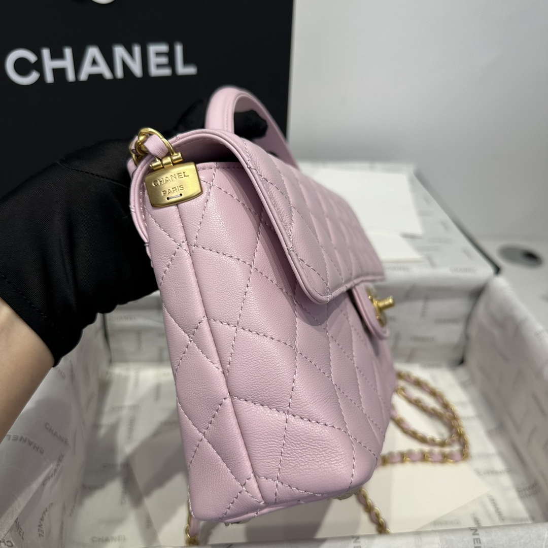 Chanel 25P AS5356 Meduim Flap Bag With Top Handle Pink Lambskin