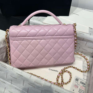 Chanel 25P AS5356 Meduim Flap Bag With Top Handle Pink Lambskin - Default Title - View 6