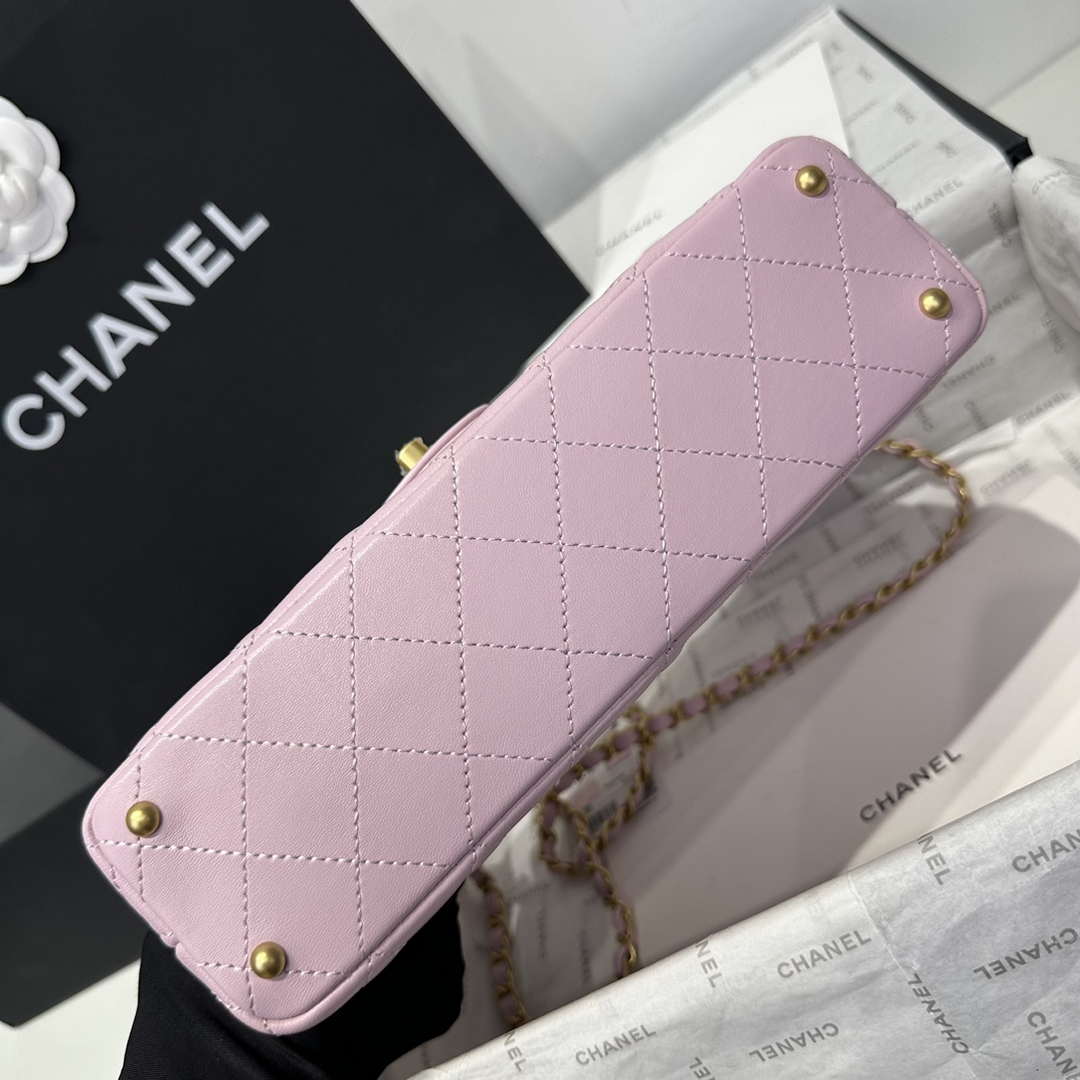 Chanel 25P AS5356 Meduim Flap Bag With Top Handle Pink Lambskin - Default Title - View 7