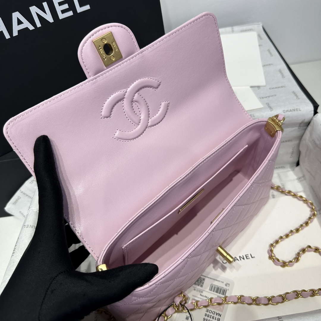 Chanel 25P AS5356 Meduim Flap Bag With Top Handle Pink Lambskin - Default Title - View 8