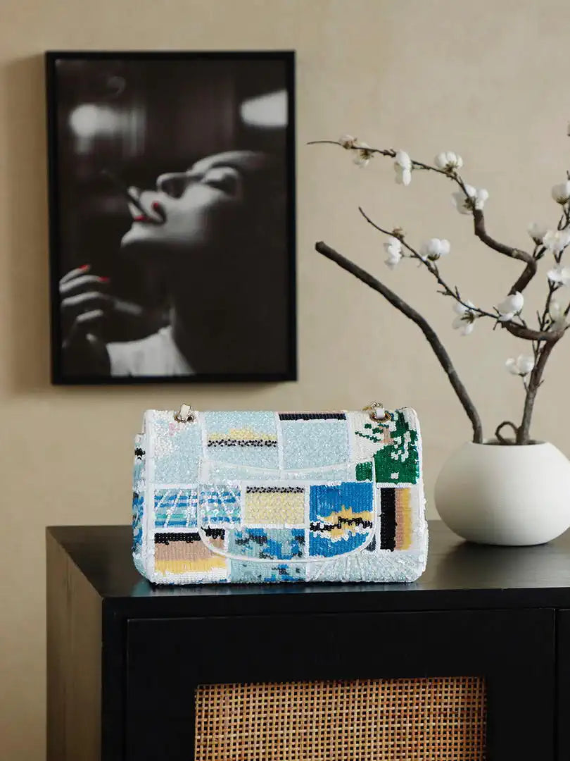 Chanel 25S A01112  Evening Bag Lambskin Blue sequins