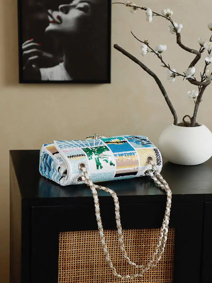 Chanel 25S A01112  Evening Bag Lambskin Blue sequins