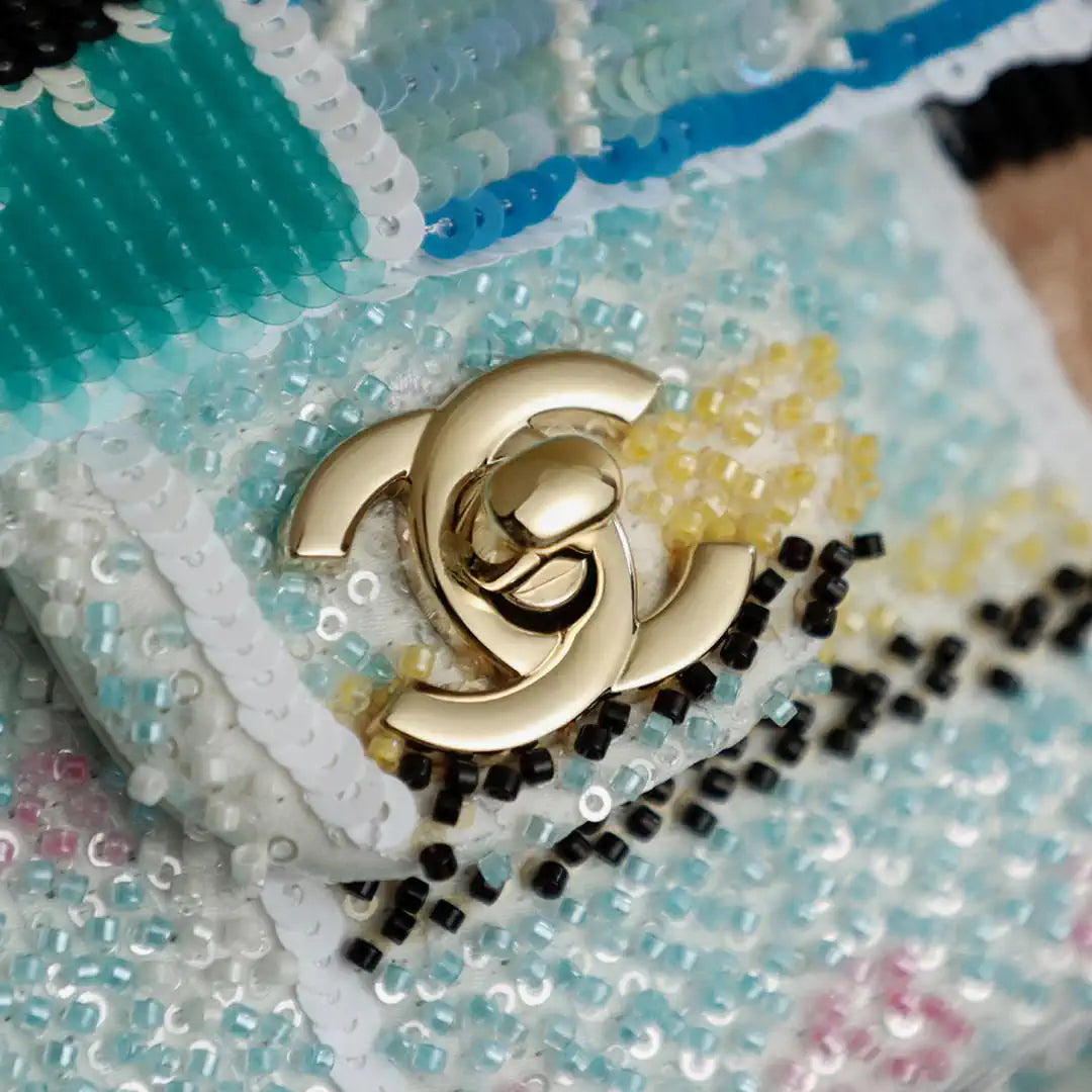 Chanel 25S A01112  Evening Bag Lambskin Blue sequins