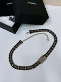 Chanel 25S Chain Belt Metal and Resin Black and White AA0903