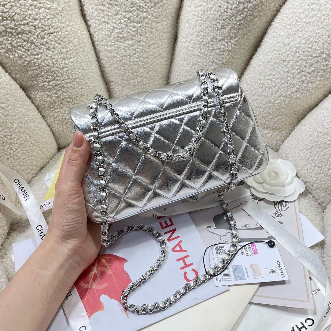 Chanel 25S Flap Silver Lambskin Bag AP5485 Silver - Default Title - View 4