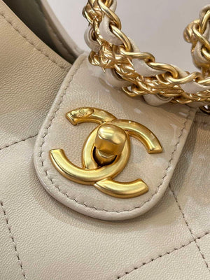 Chanel 25SS AS5403 Hobo Handbag Shiny Lambskin & Gold-Tone Metal Apricot - Default Title - View 6