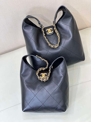 Chanel 25SS AS5403 Hobo Handbag Shiny Lambskin & Gold-Tone Metal Black - Default Title - View 2