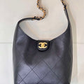 Chanel 25SS AS5403 Hobo Handbag Shiny Lambskin & Gold-Tone Metal Black - Default Title - View 1