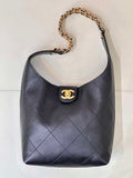 Chanel 25SS AS5403 Hobo Handbag Shiny Lambskin & Gold-Tone Metal Black